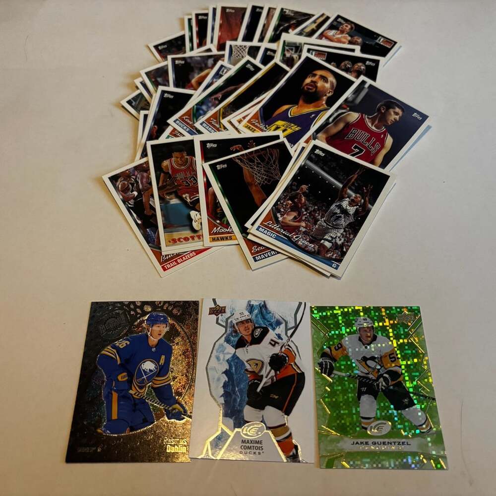 Mixed Lot of 43 Trading Cards featuring Upper Deck NHL and Vintage Topps NBA